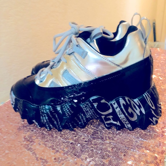 ANTHONY WANG PLATFORM SNEAKERS BLACK AND SILVER EXCELLENT CONDITION - Picture 4 of 12
